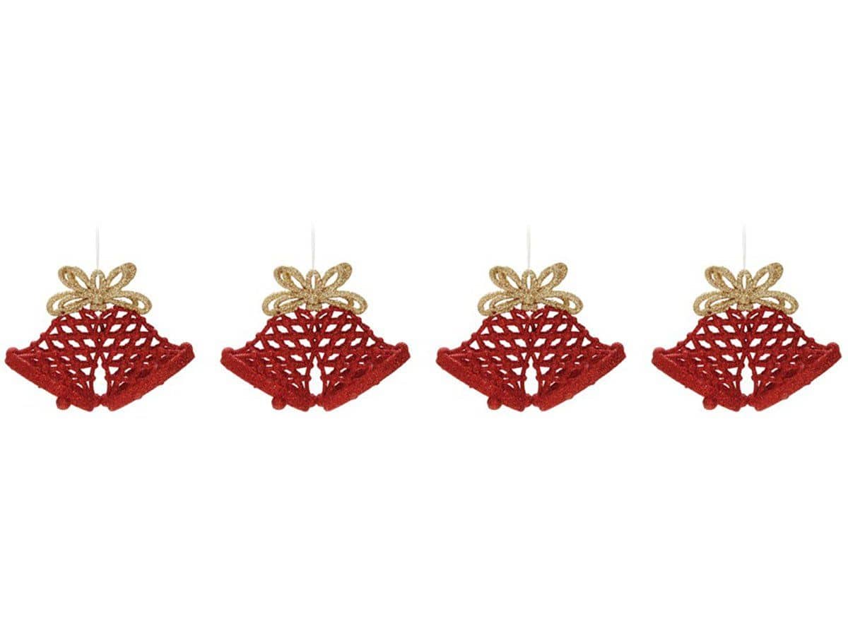 Kit 4 Enfeites para Árvore de Natal Sino 1517827| Vermelho - 4 unidades