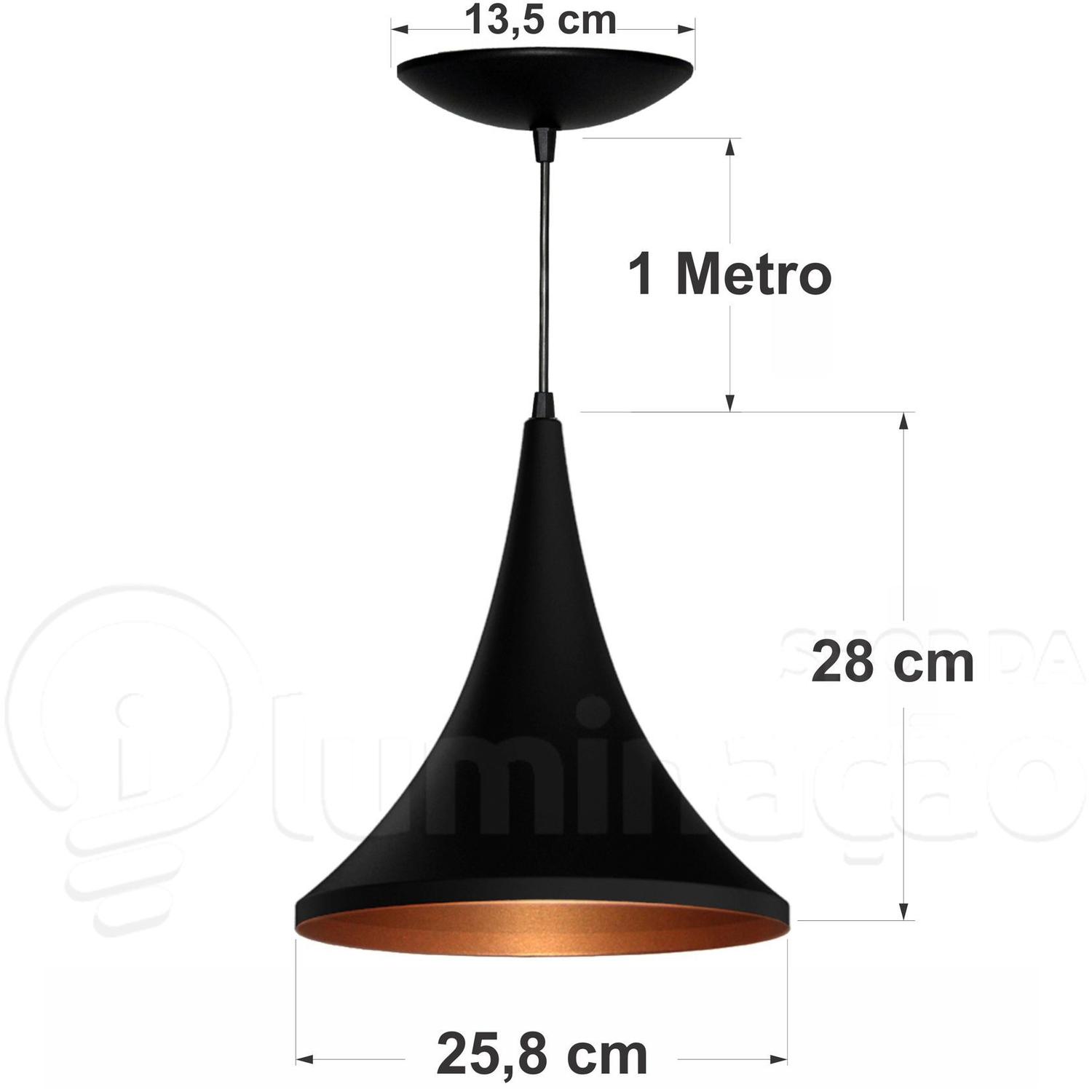 Kit 4 Luminarias Pendente Colibri Preto Fosco / Dourado Real Led