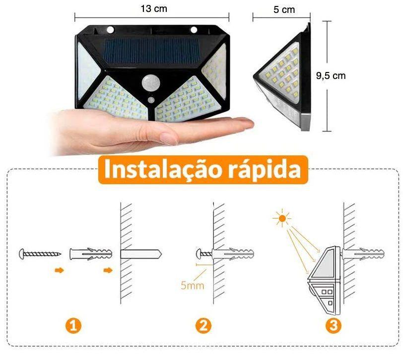 Kit 4 Luminárias Solar De Parede 100 Leds Sensor Presença Asus