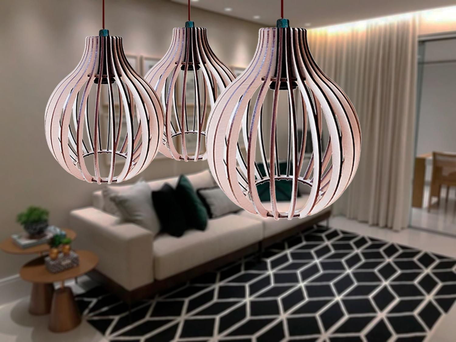 Kit 4 Lustre Madeira Luminaria Roma Redonda Área Gourmet JD Lustre Magazine Luiza