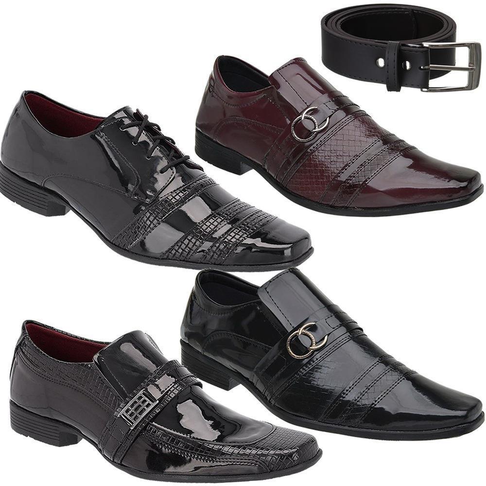 Kit 4 Pares Sapato Social Masculino Verniz Conforto + Cinto - Eleganci -  Kit Masculino - Magazine Luiza