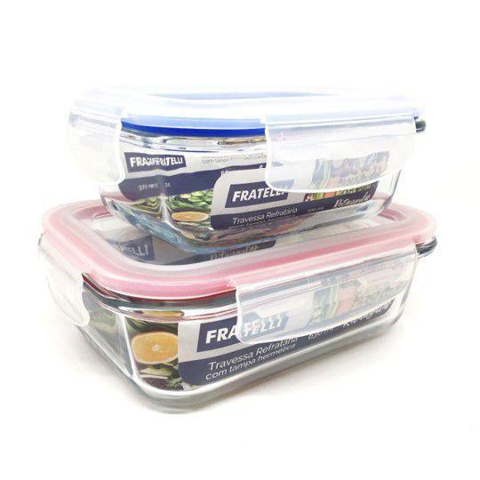 Kit 4 Travessas Refratária Vidro Com Tampa Hermética Premium 370ml e ...