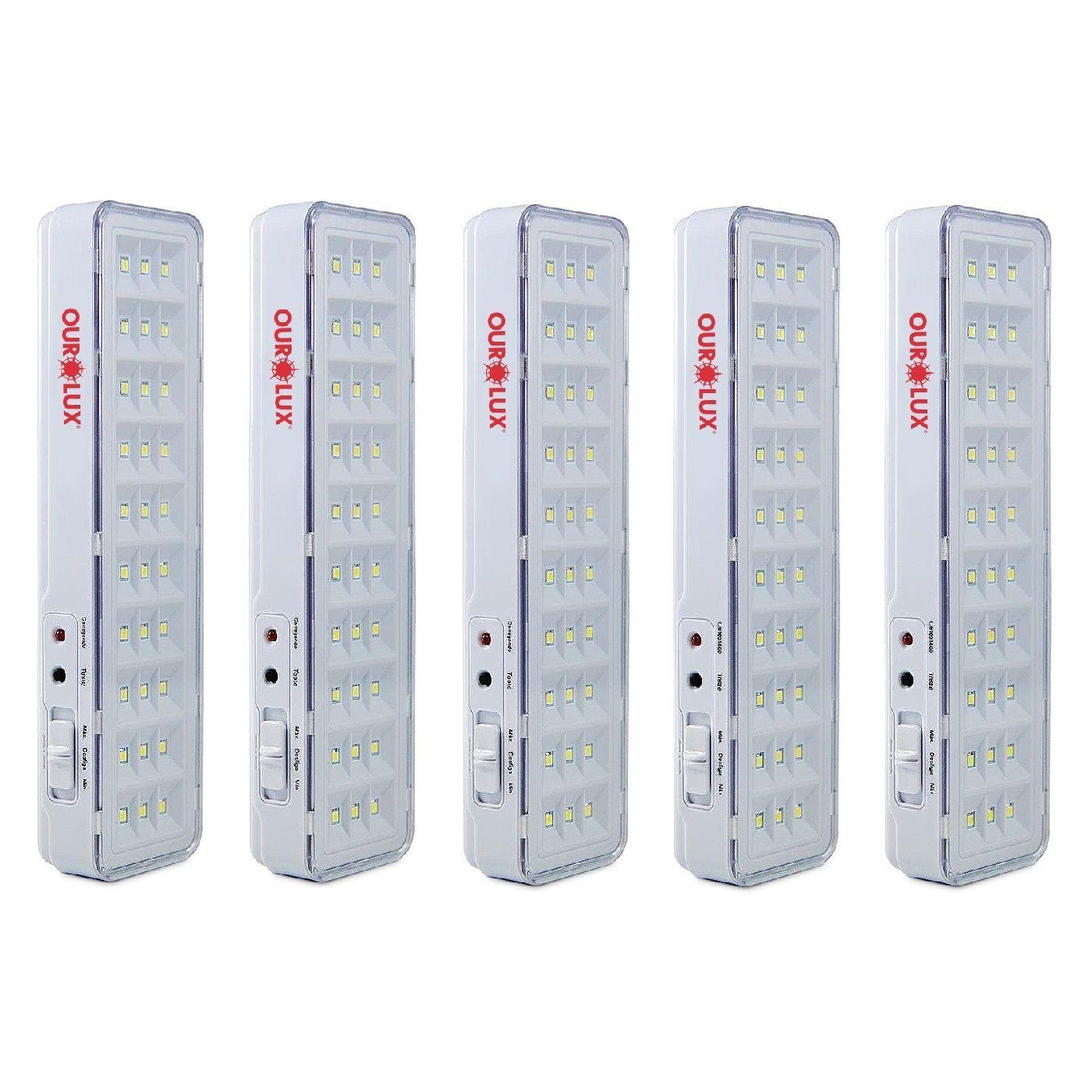 Kit 5 Luminárias Luz Emergência 30 Superleds Bivolt Ourolux Luminária