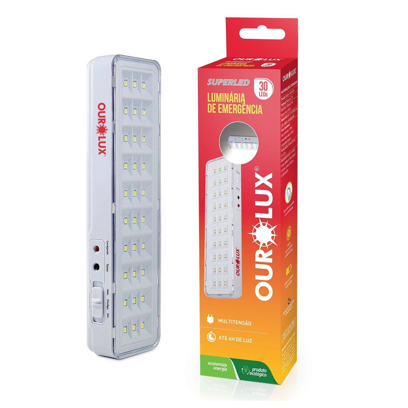 Kit 5 Luminárias Luz Emergência 30 Superleds Bivolt Ourolux Luminária