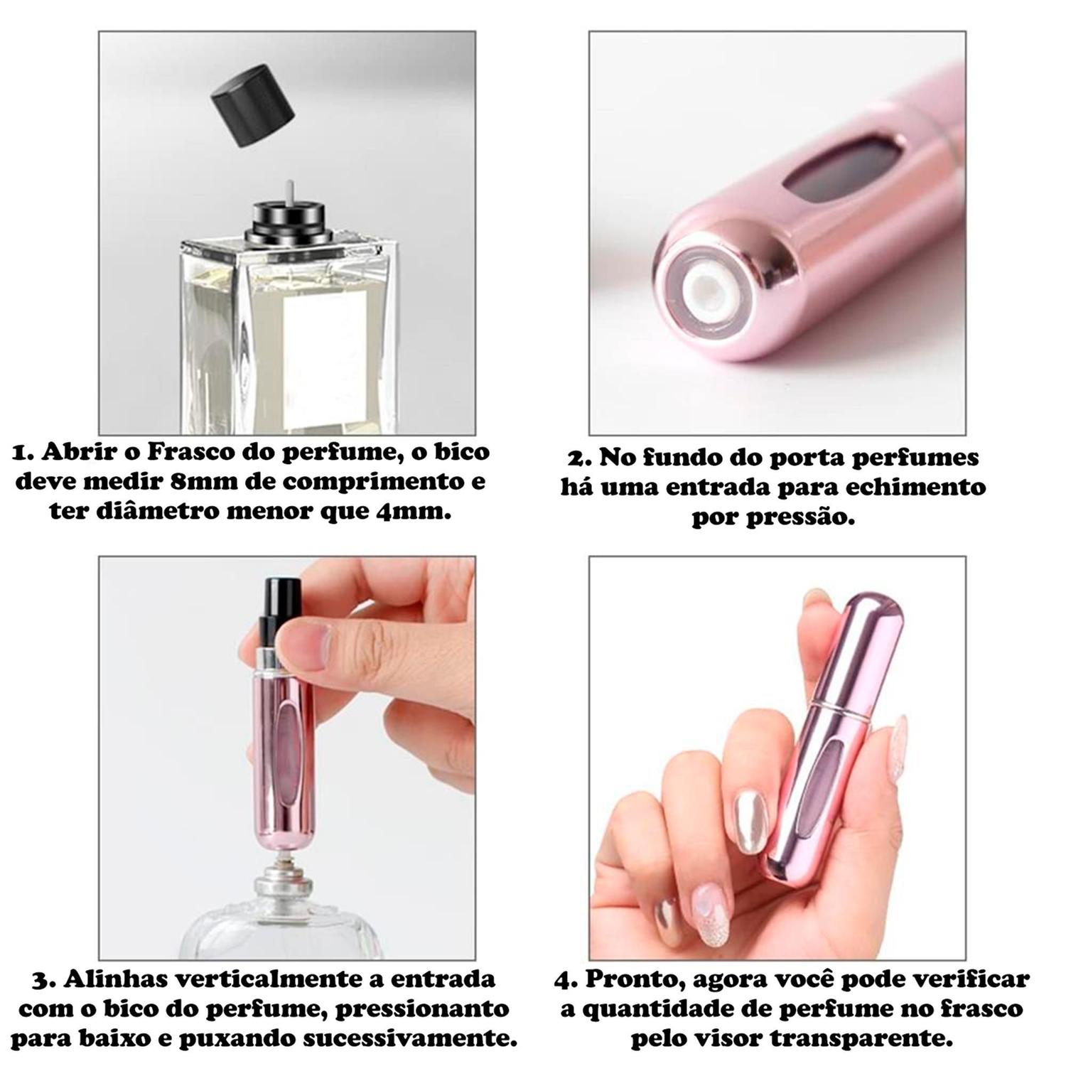 Kit 5 Mini Frasco Porta Perfume Recarregável Spray Bolsa Viagem Portátil 5ml