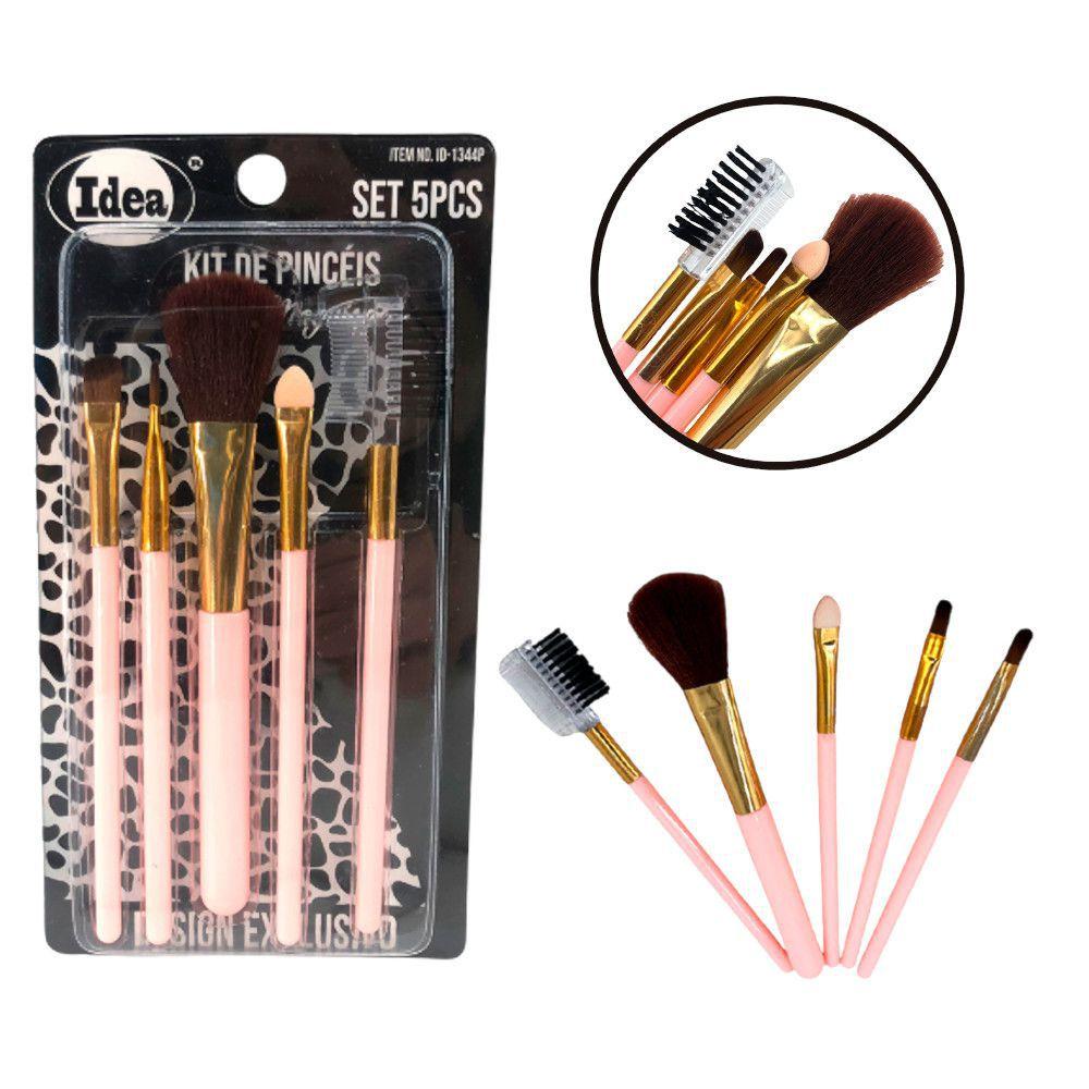 Pincel Maquiagem Fashion Jogo Kit Com 5 Peças Sombras Espuma