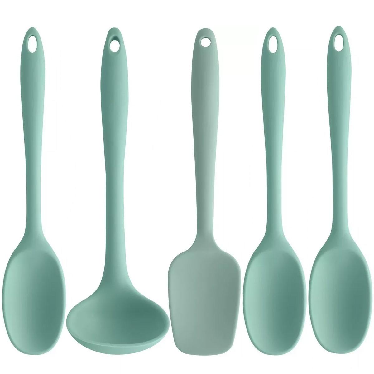 Kit 5 Talheres Silicone Cozinha Concha Espátulas Colher Ou Verde Menta ...