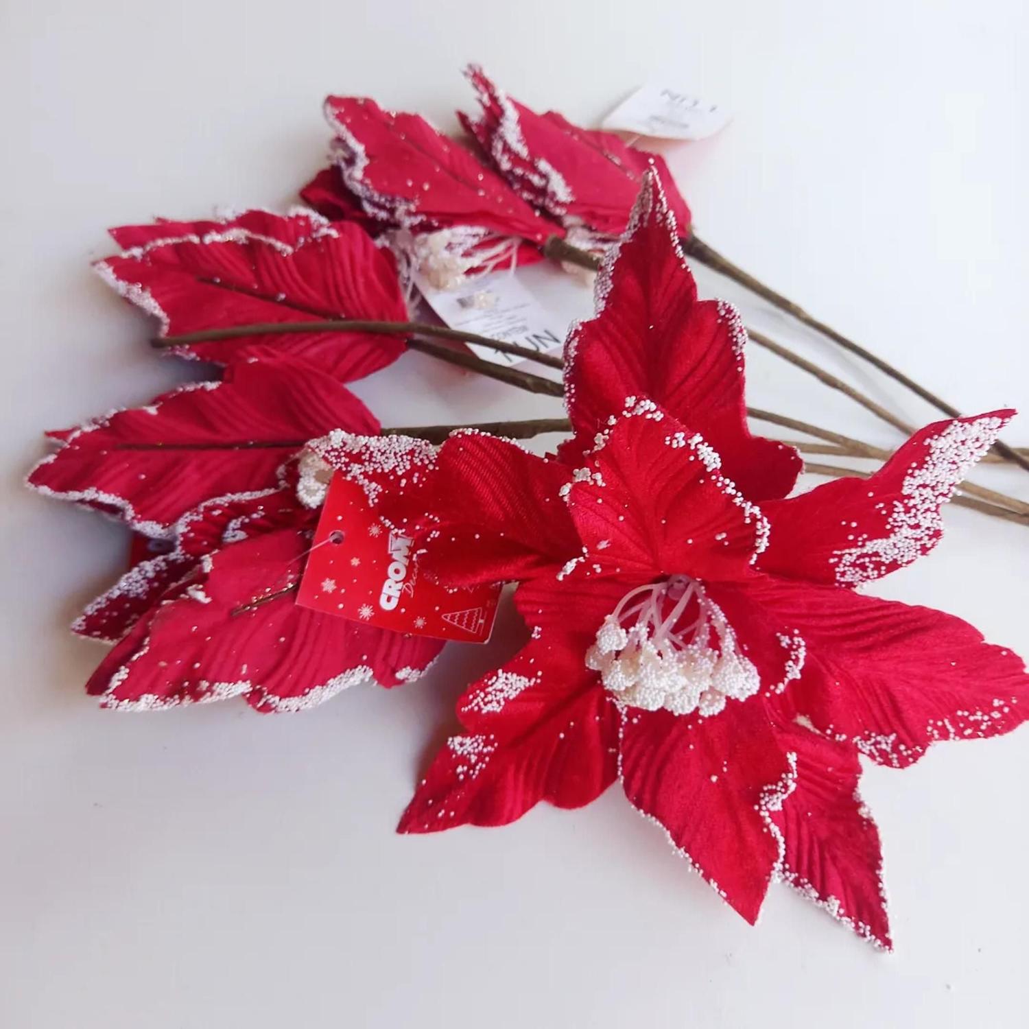 Kit 6 Flores Poinsettia luxo 20cm veludo vermelhas e branco bico de  papagaio - Cromus - Flores de Natal - Magazine Luiza
