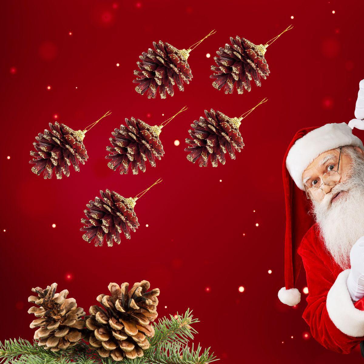 Imagem de Kit 6 Pinha Enfeite Decoração De Árvore de Natal