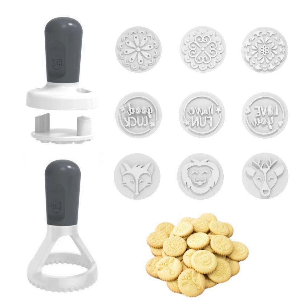 Kit 9 Carimbos para Biscoito Massas + 1 Carimbador + 1 Cortador Branco ...