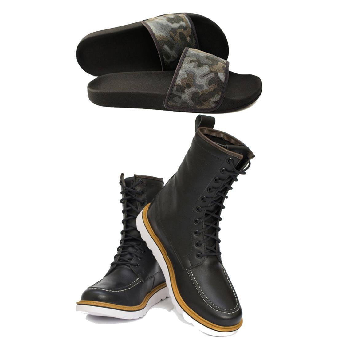 Kit Bota Coturno Masculino Cano Alto Couro Preto + Chinelo - Ranclafe - Bota Masculina - Magazine Luiza