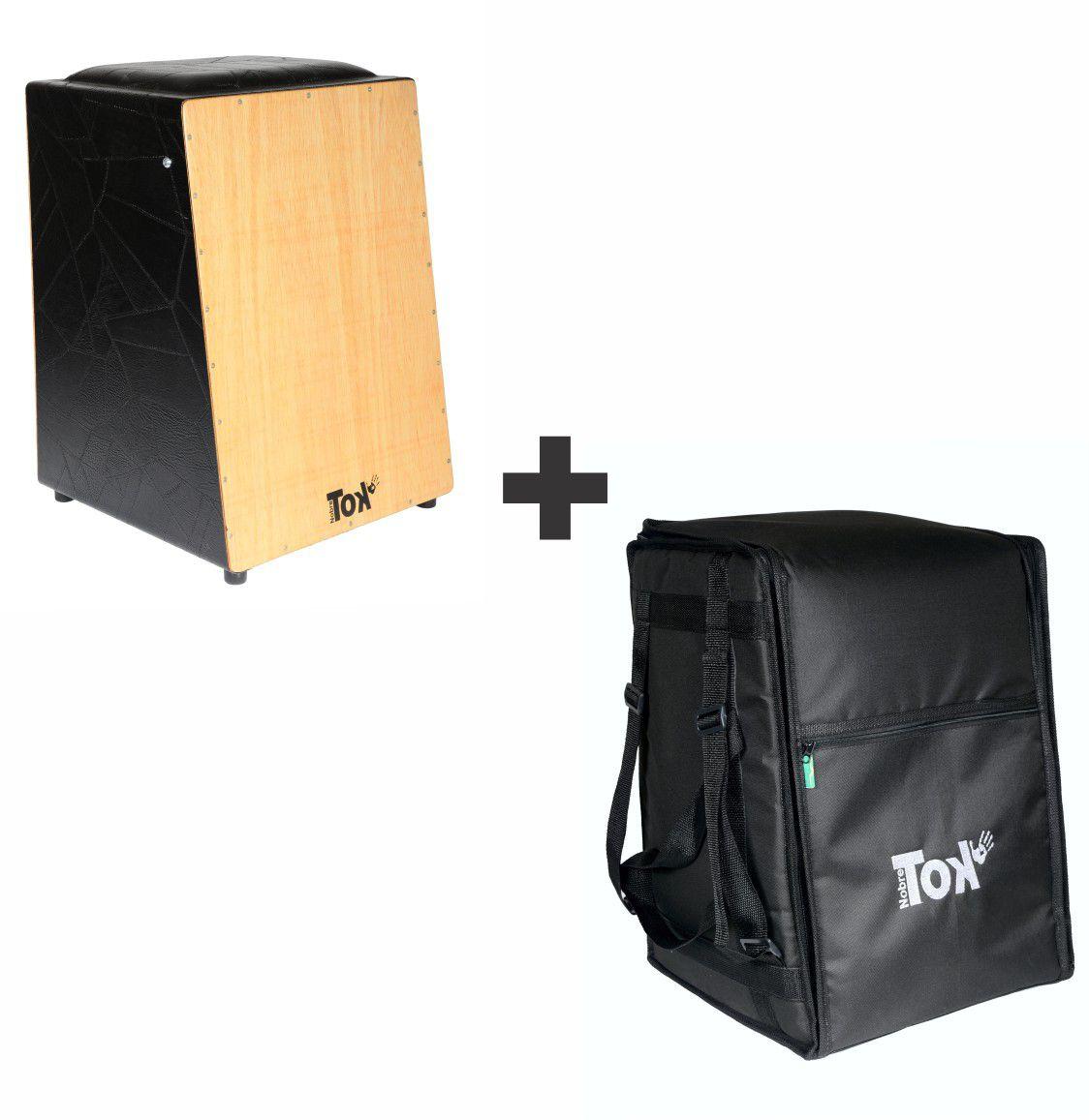 Kit Cajón Elétrico Preto/Natural + Capa Bag Luxo NobreTOK Nobre Tok