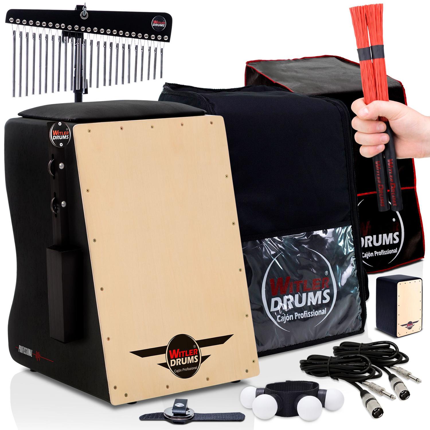 KIT Cajón Eletroacústico 01 Bag Case 10 Acessórios Witler Drums
