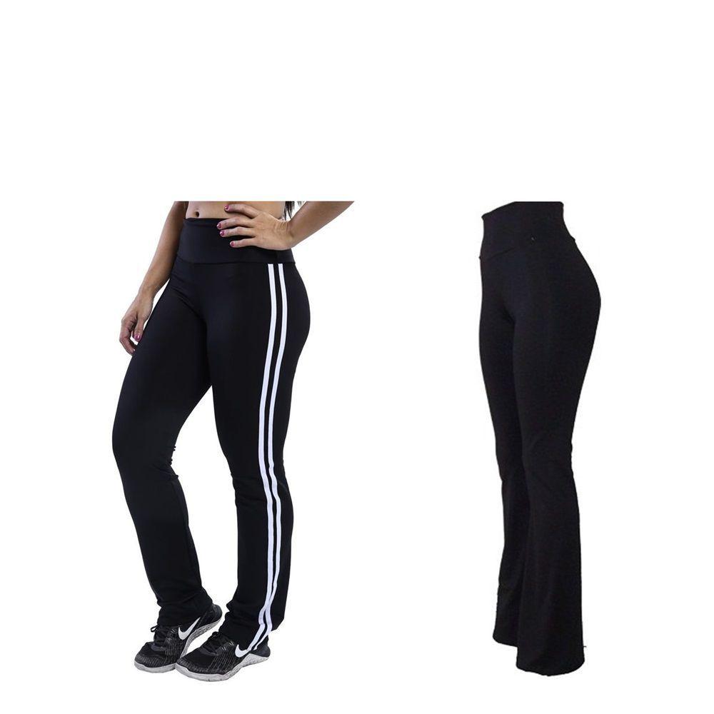 Kit Calça Bailarina Lisa + Calça Bailarina com Listras na lateral em Suplex  Poliamida - PRETA - Fasciniun Fitness - Calça Feminina - Magazine Luiza