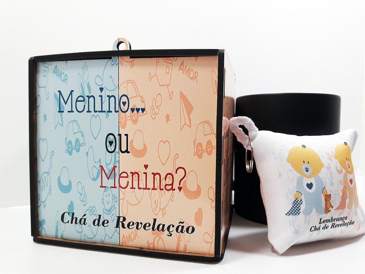 Imagem de Kit Caneca Revelação + Caixa MDF + Almochaveiro - Chá de Revelação