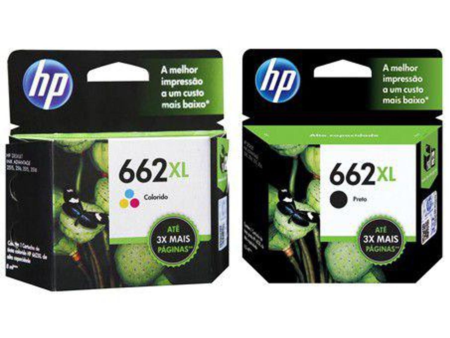 Kit Cartucho HP 662XL Colorido Original + Cartucho HP 662XL Preto Original  Alto Rendimento - Cartucho de Tinta - Magazine Luiza