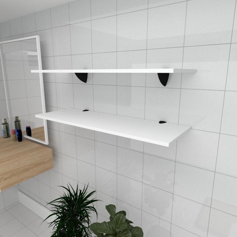 Kit com 2 prateleiras para banheiro em MDF suporte tucano cor branco 90