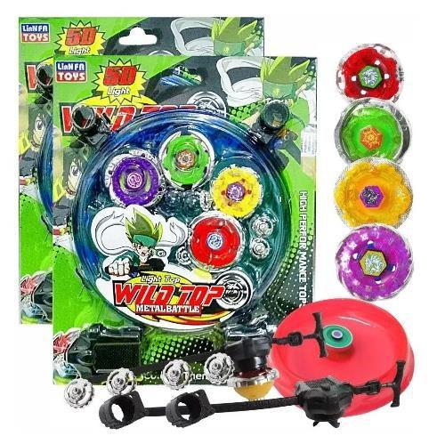 Kit 4 Beyblade Metal Led + Lançador + Arena Promoção