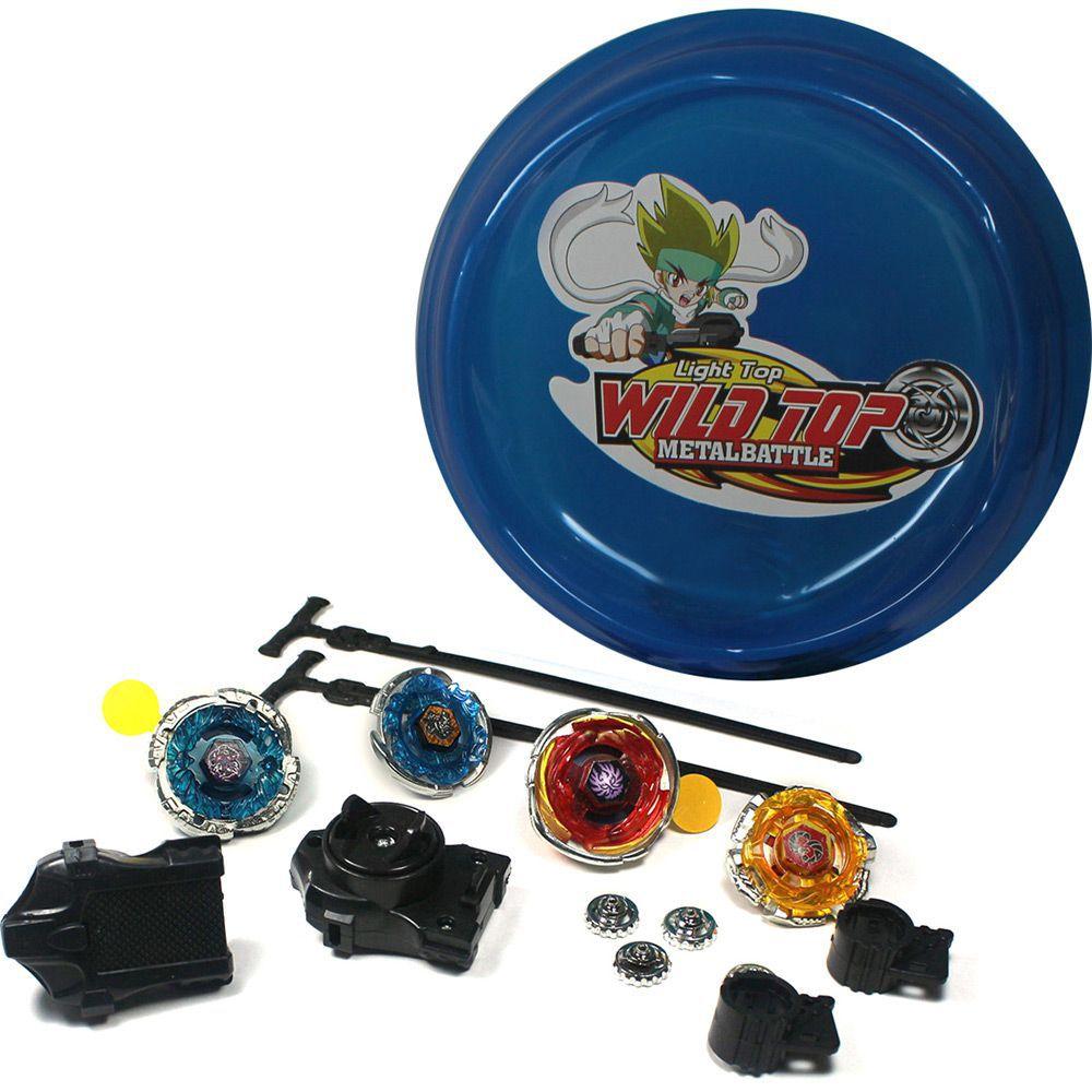 Kit 4 Beyblade Metal Led + Lançador + Arena Promoção