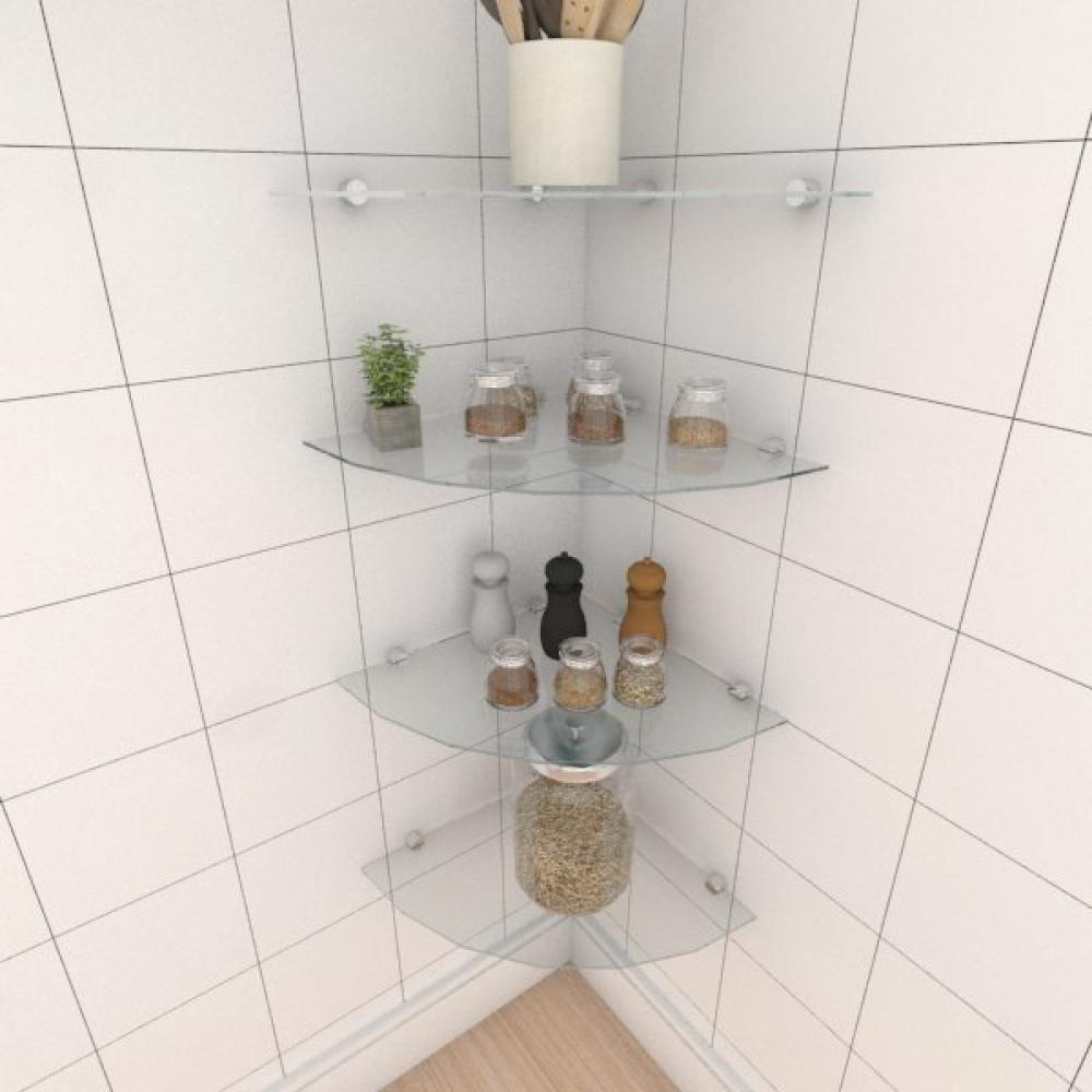 Kit com quatro Prateleira para cozinha de canto 40 cm vidro temperado ...