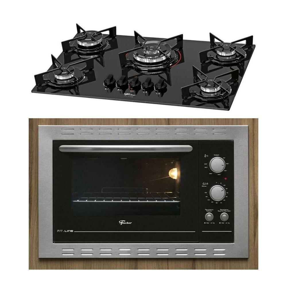 Kit Cooktop Fischer 5B Tripla Chama Fit Line 2630057079 + Forno