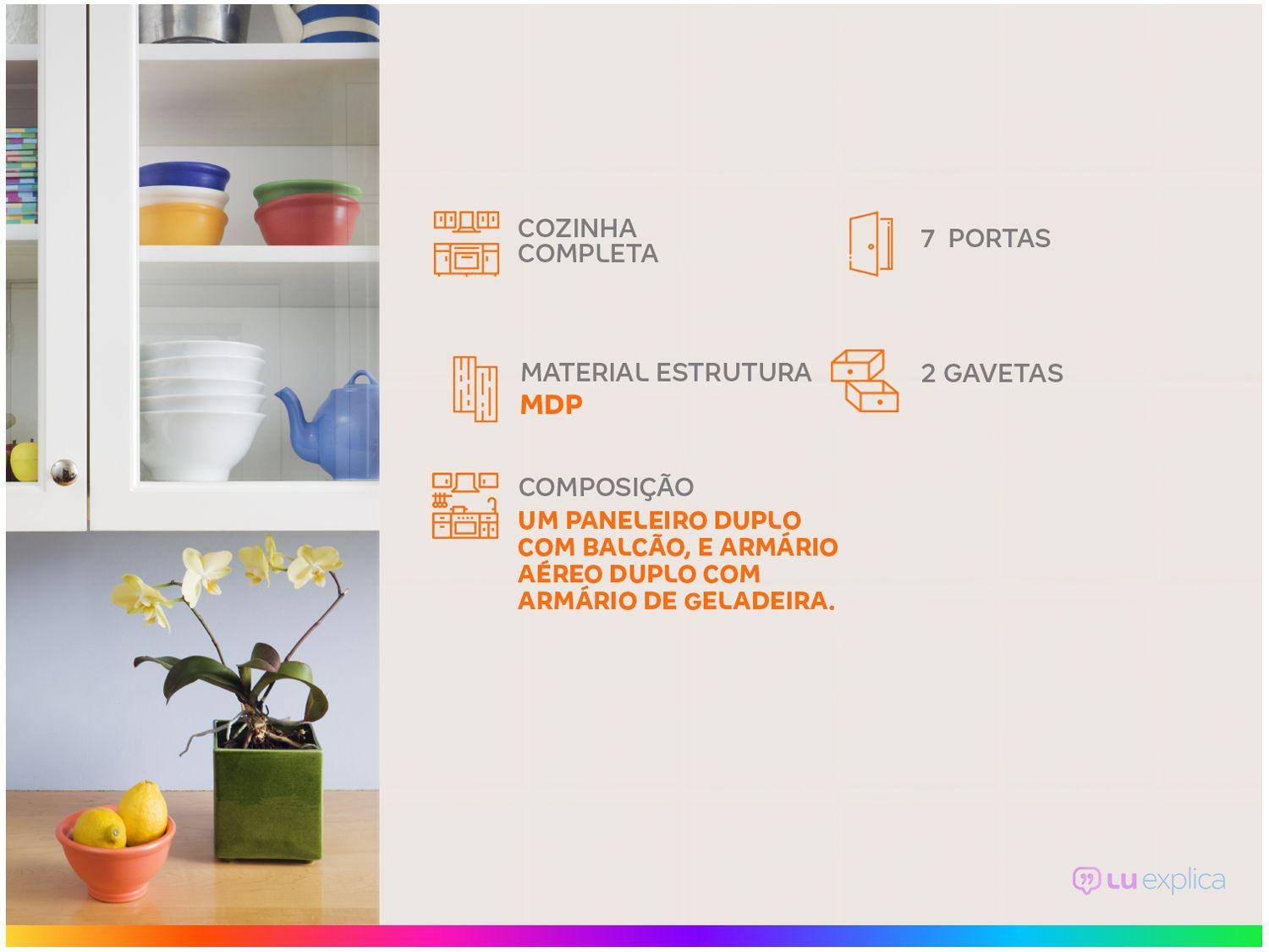 Kit Cozinha Poliman Móveis Lia com Balcão