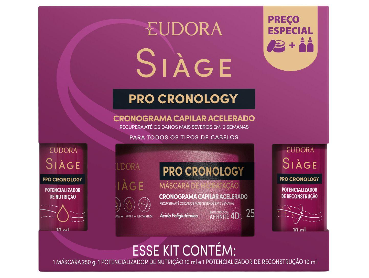 Kit de Tratamento Capilar Eudora Siàge Pro Cronology Máscara Potencializador de Nutrição Potencializador de Reconstrução