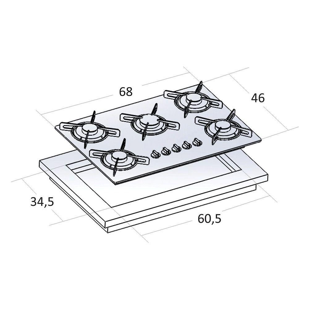 Kit Depurador Embutir 60cm e Cooktop 5 Bocas Lines Safanelli