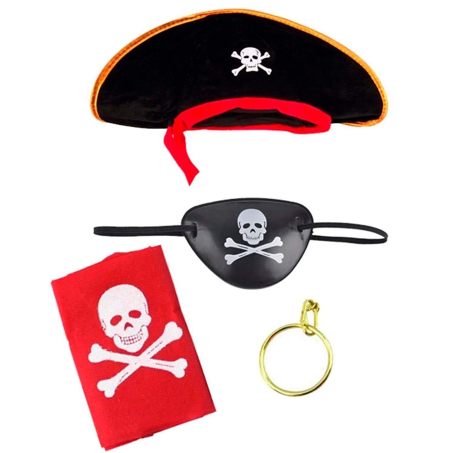 Fantasia Pirata Infantil com chapéu Kit com 7 Peças (G)