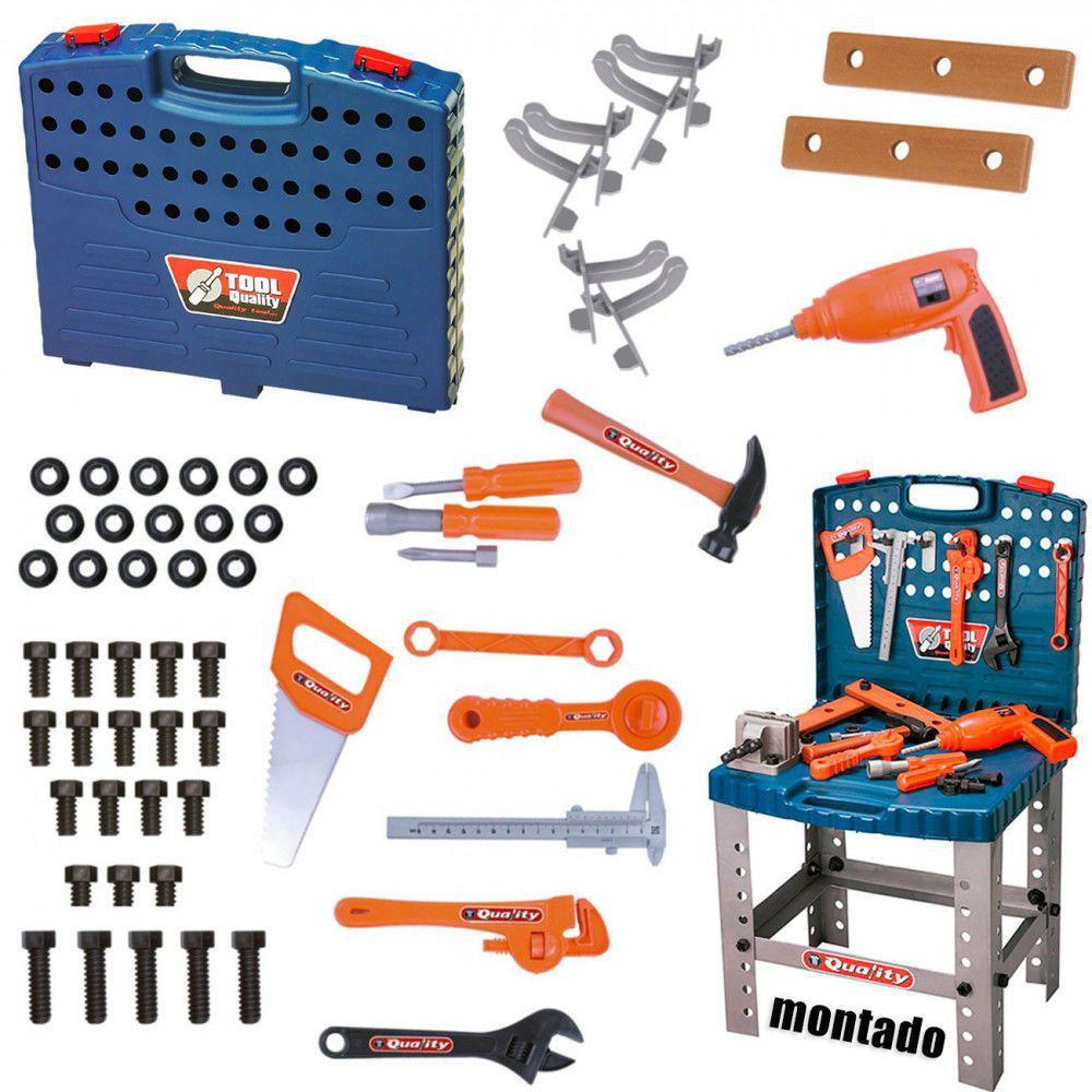 Kit Ferramenta Infantil 58 Pecas com Maleta Bancada e Furadeira Bel ...
