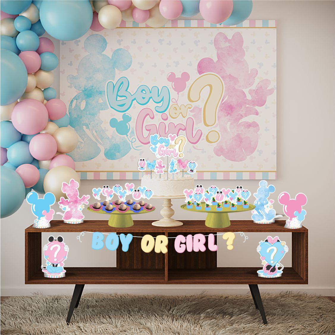 Kit Festa Pronta Cha Revelacao Mickey E Minnie 39 Unid Piffer Decoracao De Festa Magazine Luiza