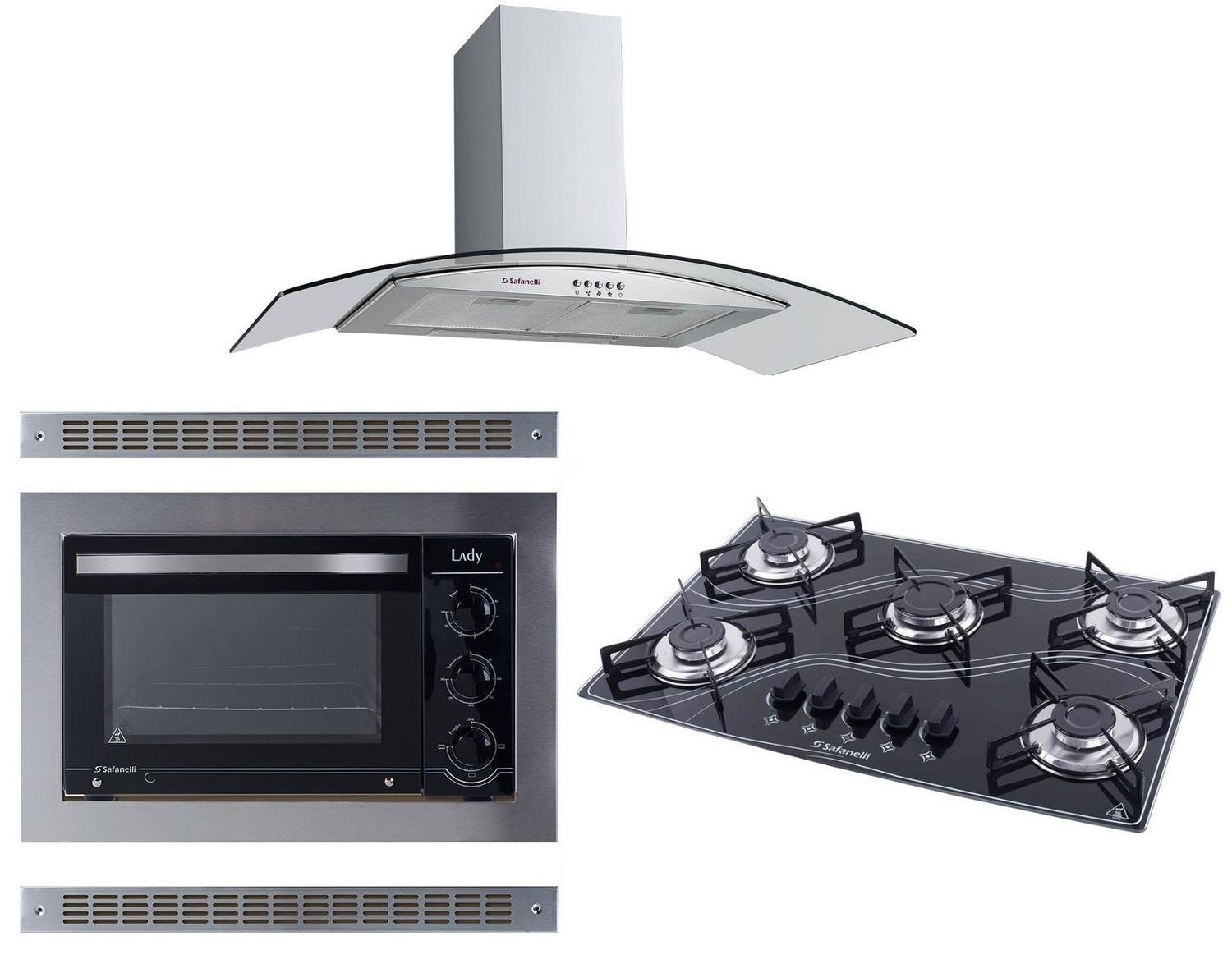 Kit Forno Embutir 45L Cooktop Colors Coifa Gourmet 80Cm Safanelli