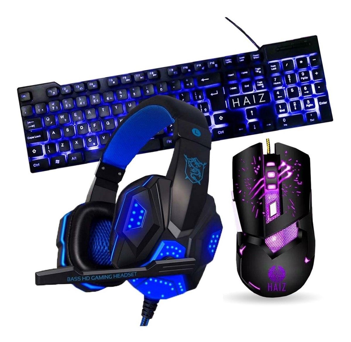 Kit Gamer Teclado Mouse Fone Headset Led Hz24-a (Azul) - Haiz - Kit