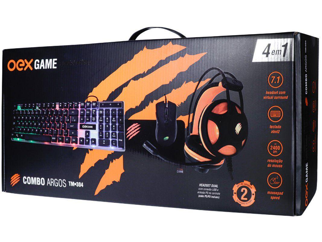 Kit Gamer Teclado Mouse Headset Mouse Pad| Preto e Laranja