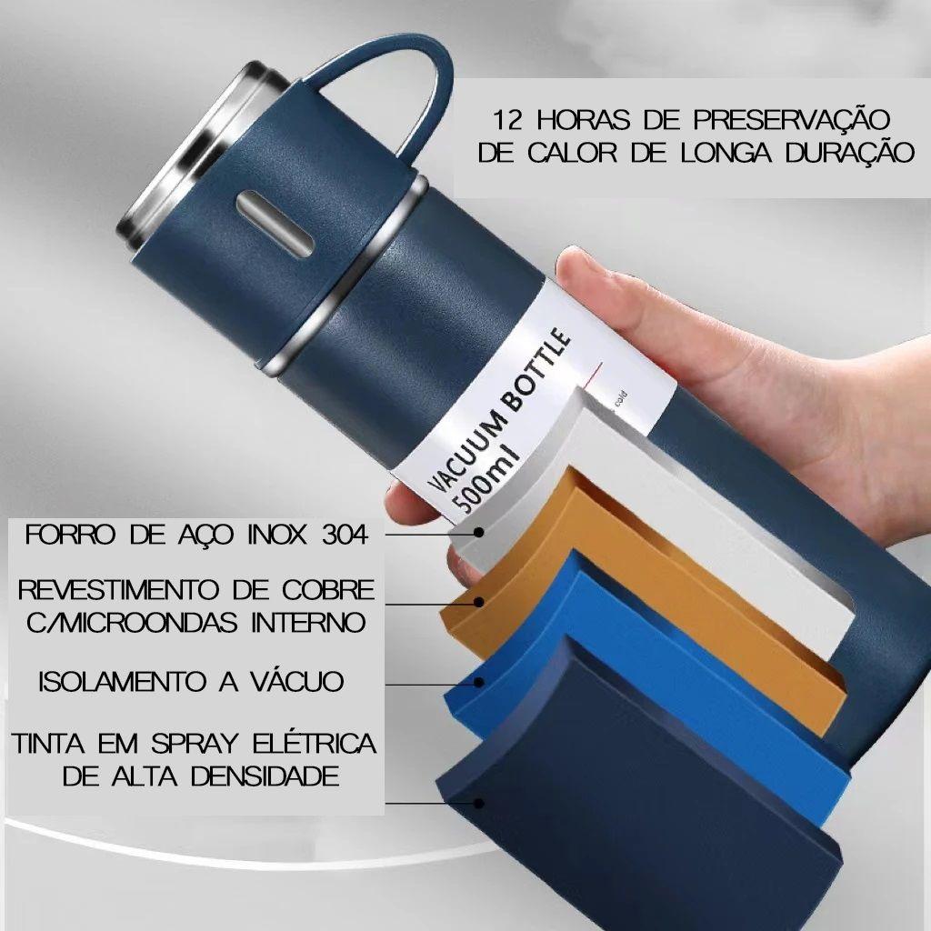 Imagem de Kit Garrafa Térmica Frasco a Vácuo Inox 500ml + 3 Xícaras Presente Dia Dos Pais