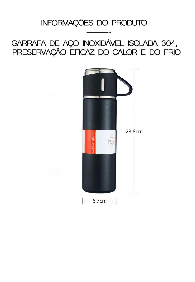 Imagem de Kit Garrafa Térmica Frasco a Vácuo Inox 500ml + 3 Xícaras Presente Dia Dos Pais