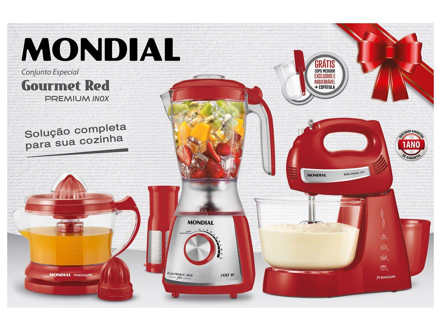 Kit Gourmet Red Premium Mondial com Liquidificador + Batedeira