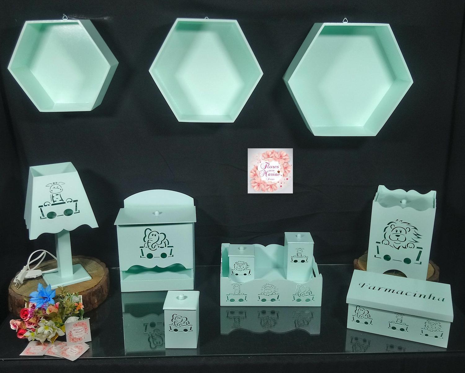 Kit Higiene Bebe Mdf 8 Pcs 3 Nichos Verdes Safari Verde Pronta Entrega Flores Para Mariae Decor Kit Higiene Bebe Magazine Luiza