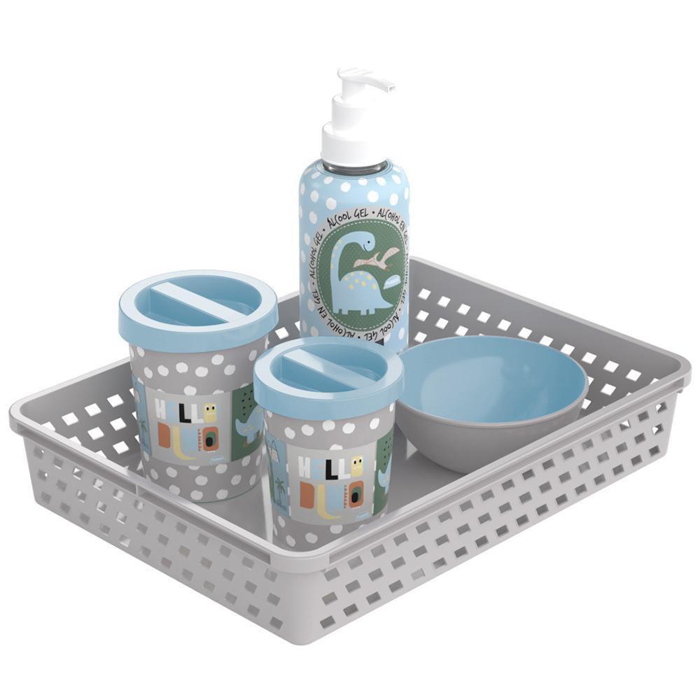 Kit Higiene Com Bandeja Com 05 Pcs Na Cor Azul Dinossauro Plasutil Kit Higiene Bebe Magazine Luiza