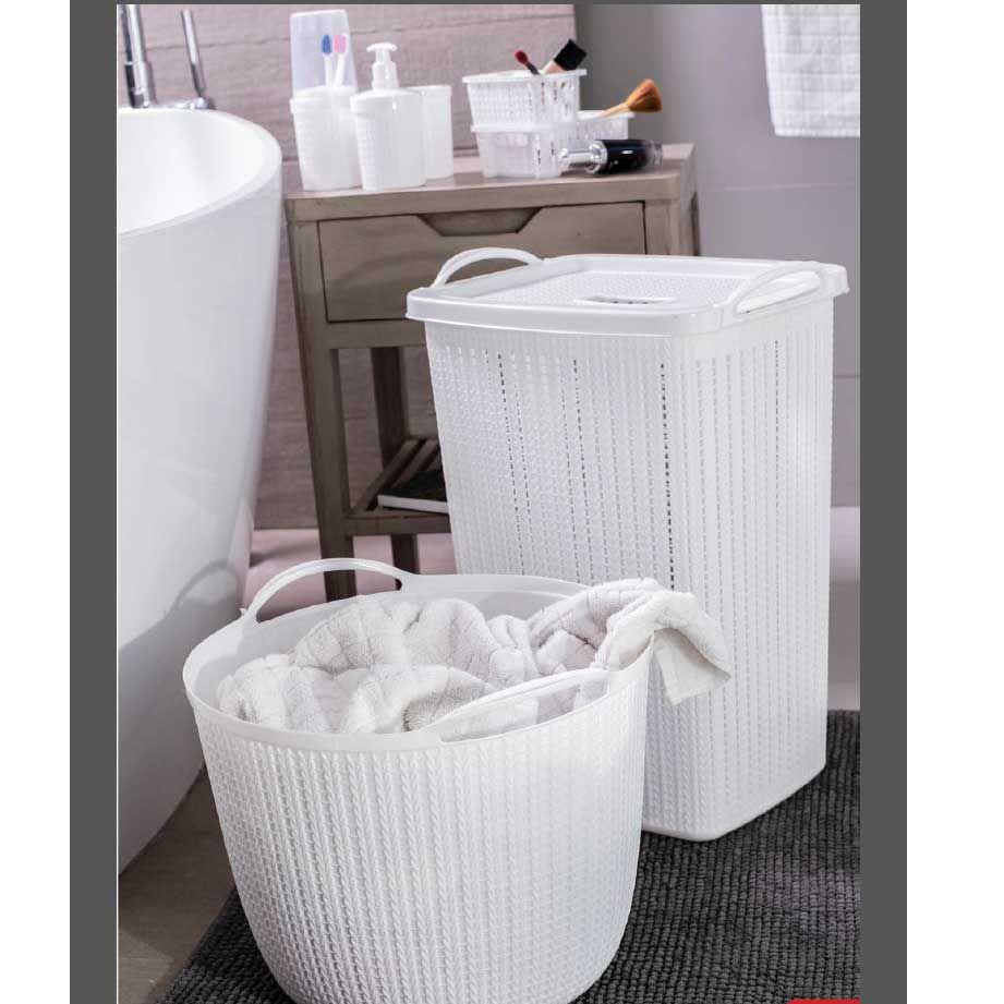 Kit Lavanderia Cesto de Roupa Branco Lixeira Cesta Plástico - Plasutil