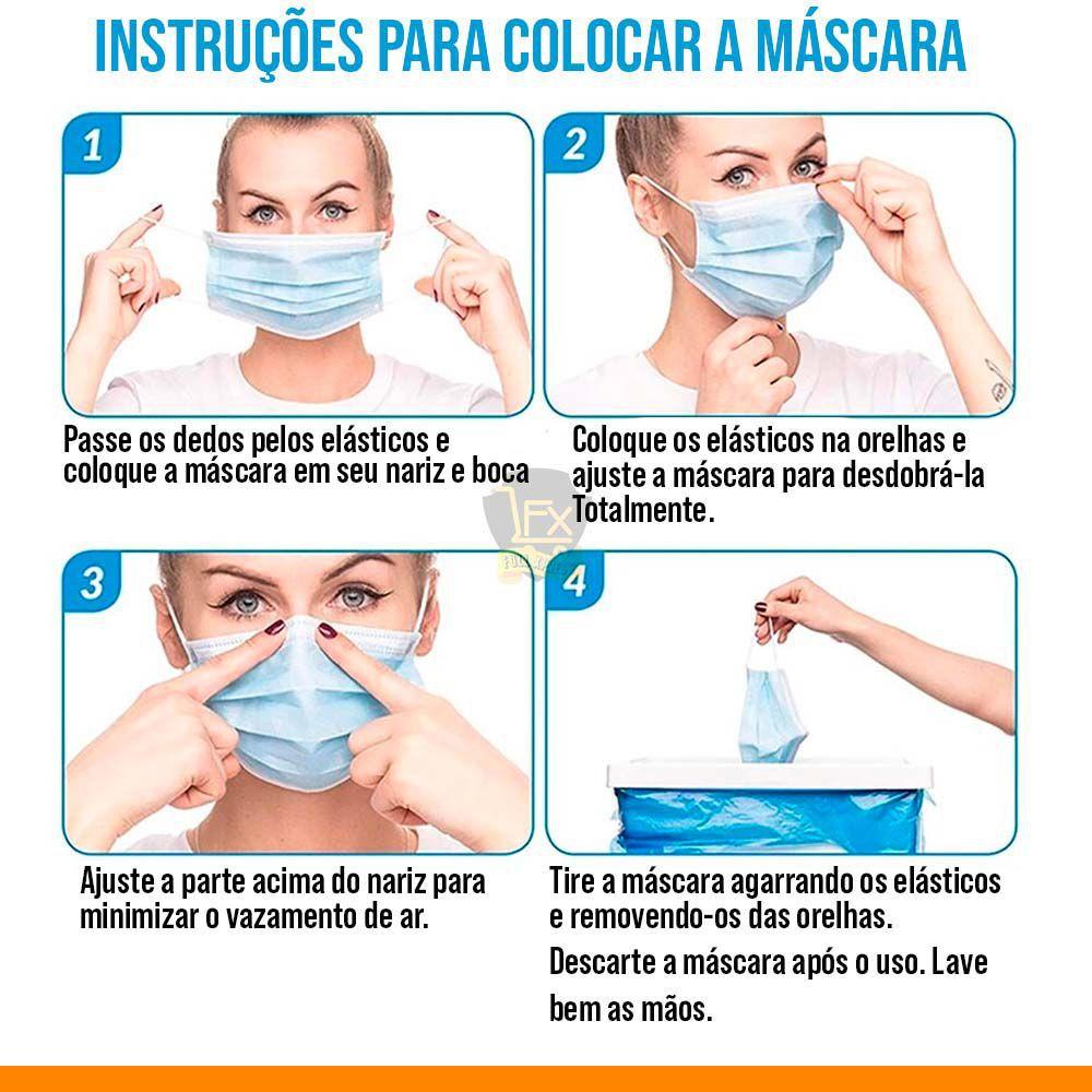 Kit Máscara Descartável Tripla C/ 50 Unidades E Clipe Nasal Maple
