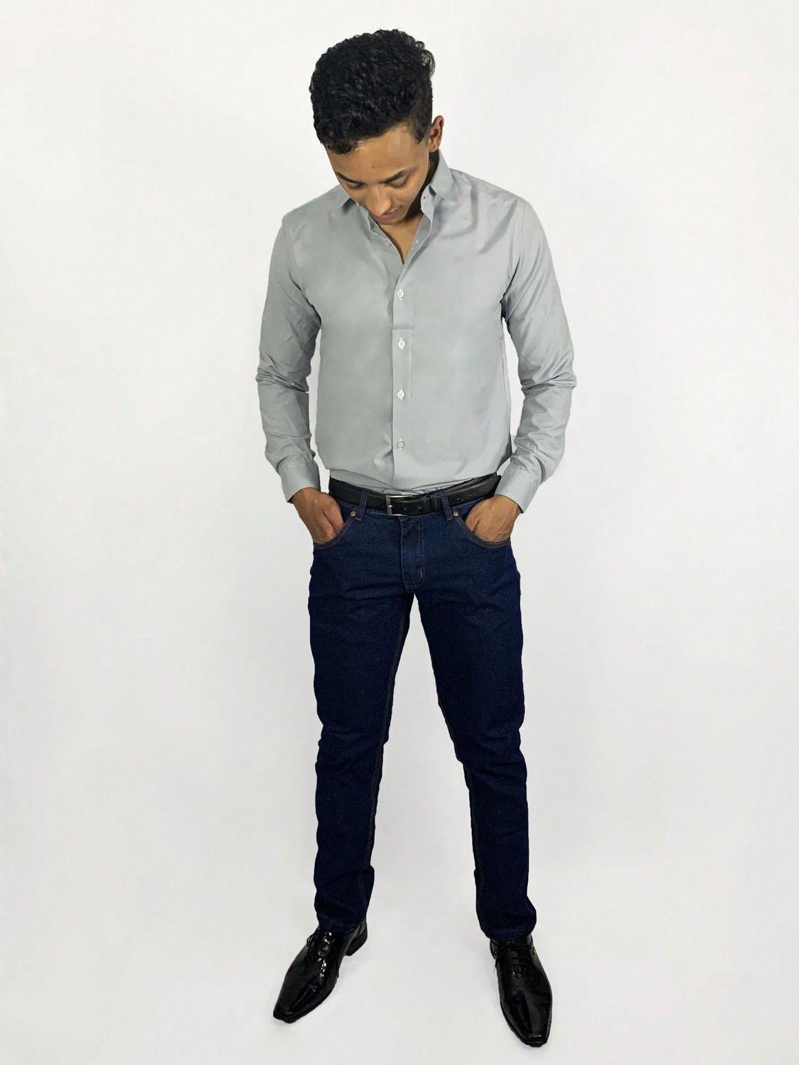 Camisa Social Jeans Masculina Manga Longa Calça Jeans Camisa