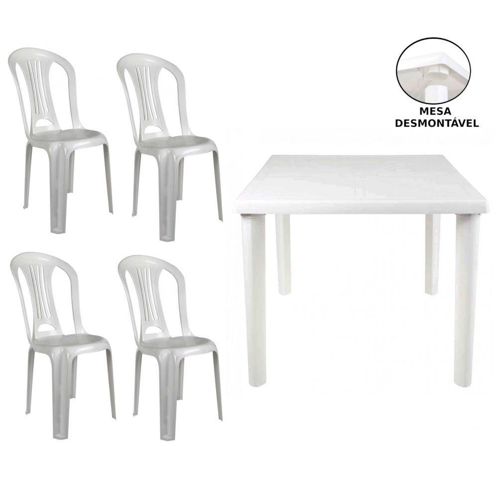 Conjunto de Mesa 4 Cadeiras Plastico Inovar Cestaplus Branca