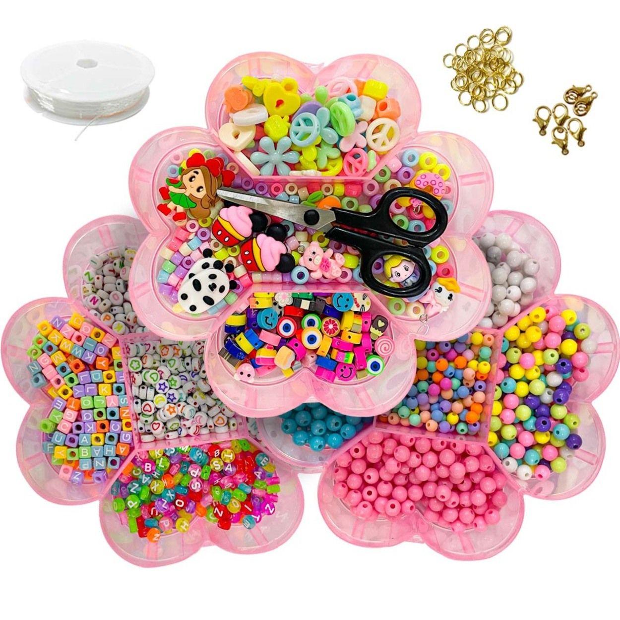 Imagem de Kit Miçanga Completo Box 3 Andares Perolas Bolinhas Coloridas Miçangas Letras Fazer Pulseiras Colar