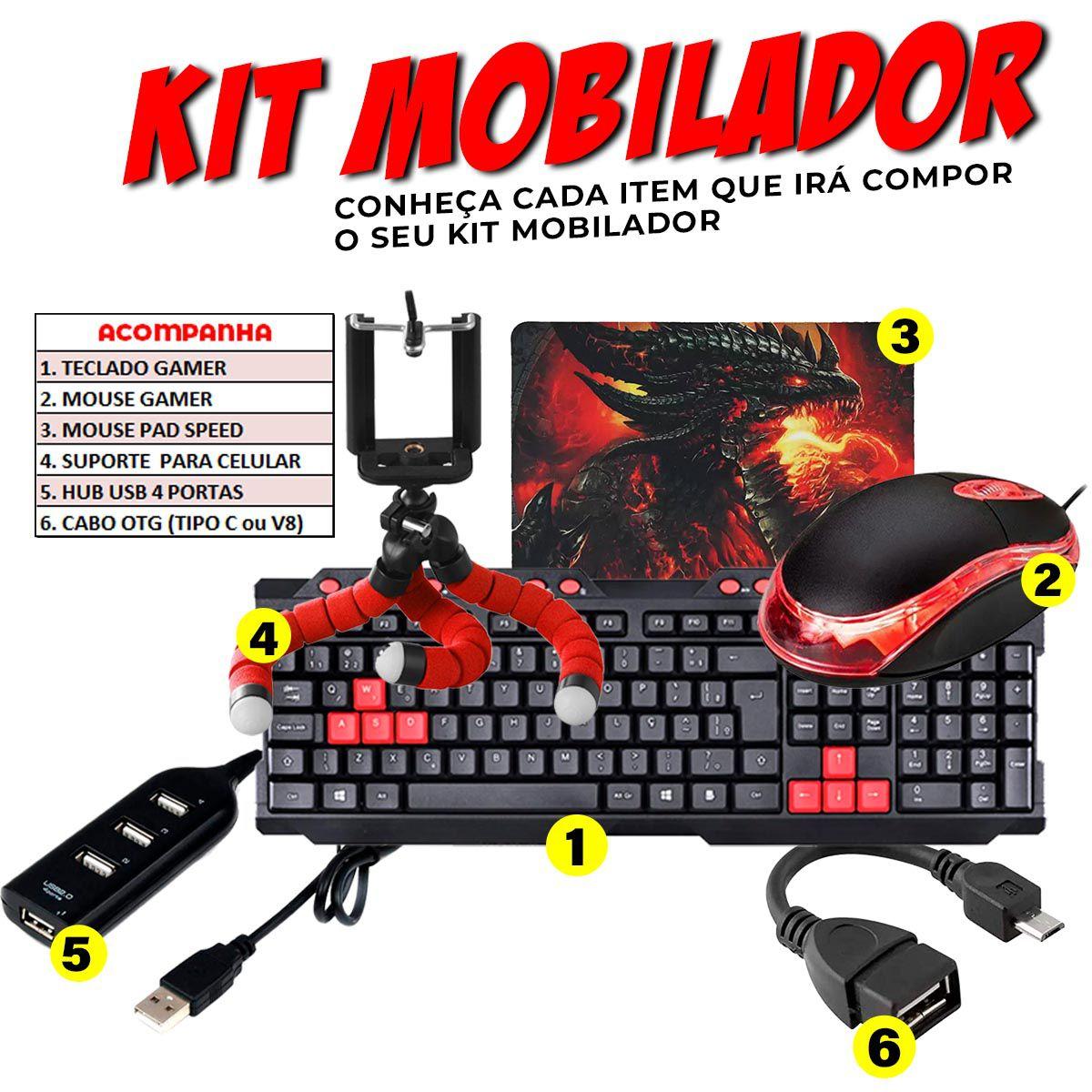 Kit Mobilador Para Celular Gamer Com Teclado + Mouse Óptico Com Suporte  Celular - VINIK - Kit Teclado e Mouse - Magazine Luiza