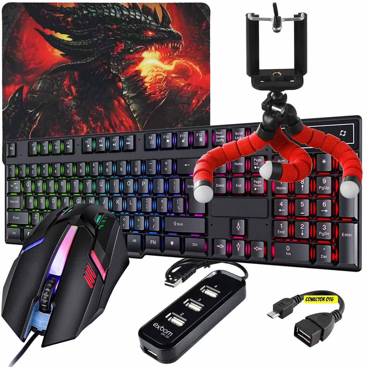 Kit de Teclado e Mouse com Fio RGB, Combos de Mouse Retroiluminado,  Compatível com PUBG, Casa, Jogo, Escritório, 61 Chaves