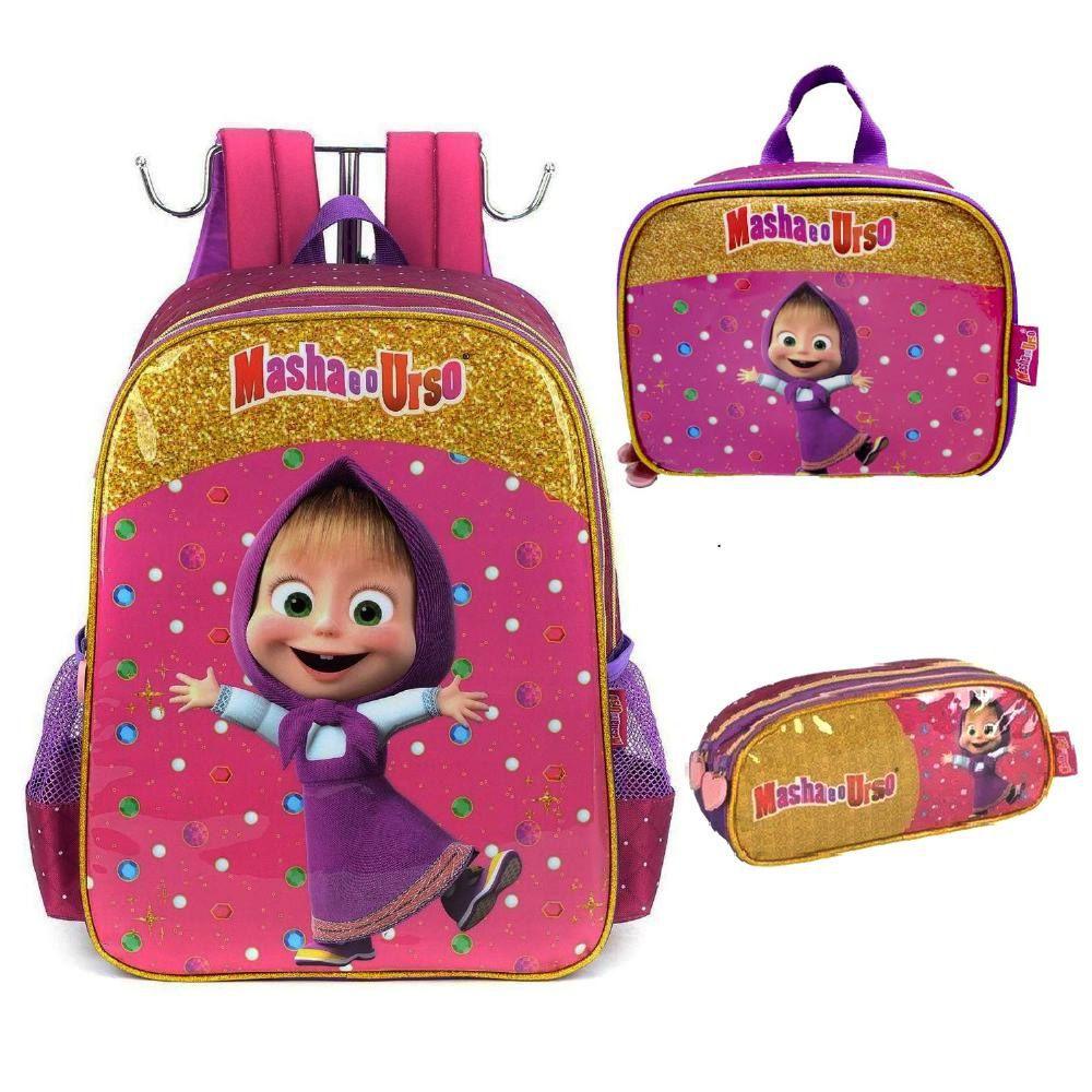 Kit Mochila Marsha e o Urso com Rodas e Lancheira IC33922MU4800UN Salmão  Luxcel