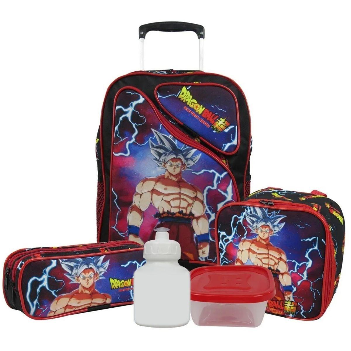 Mochila Masculina Infantil de Rodinha Dragon Ball com Itens na