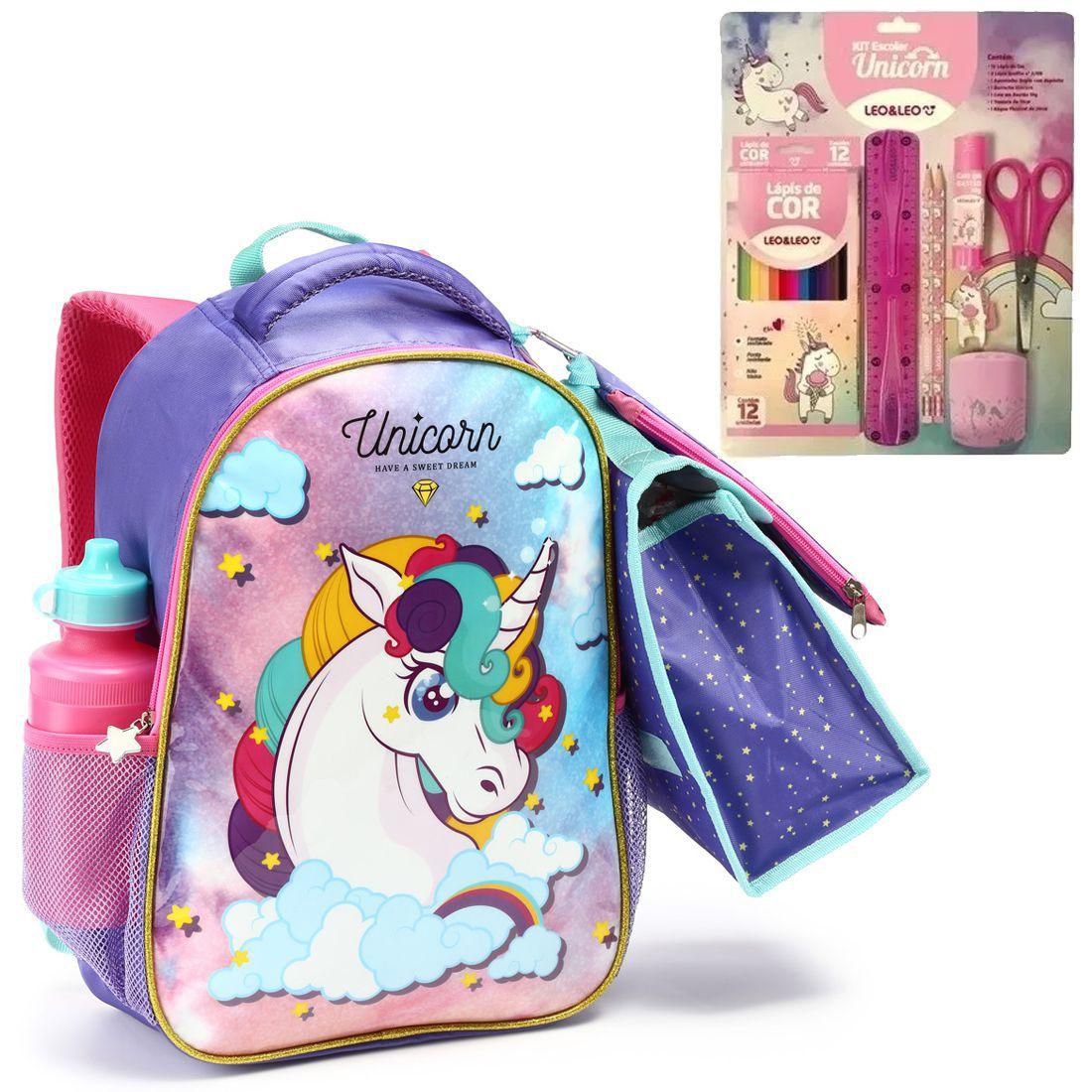 Kit Mochila Escolar Infantil Unicórnio Costas 5 Peças Com Material -  Seanite - Mochila Infantil - Magazine Luiza