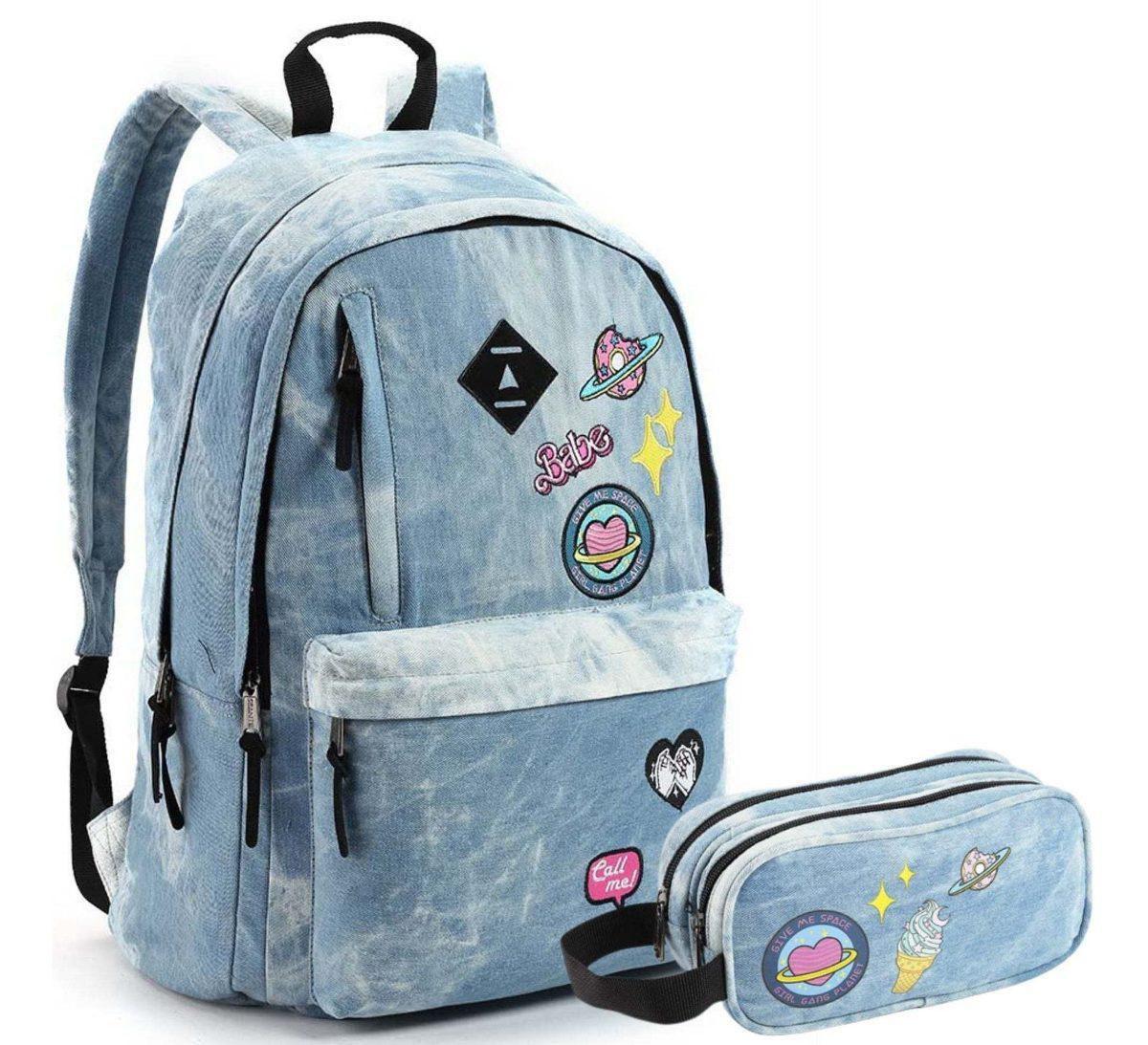 Kit Escolar Mochilas Escolares Femininas Jeans Feminina Juvenil